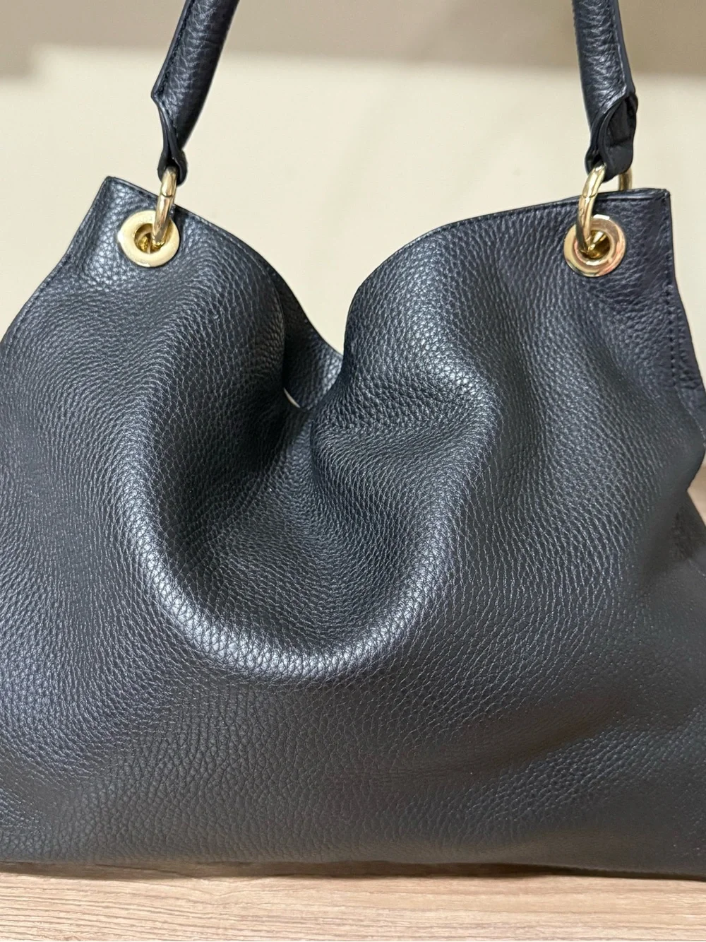 Mark & Graham Black Pebbled Leather Hobo Bag Gold Chain Shoulder Bag